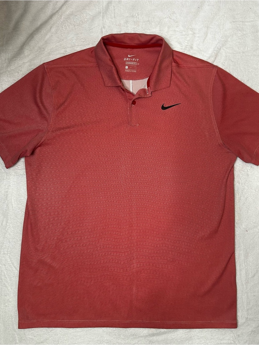 Nike Men's Red Dri-FIT Polo with Black Swoosh